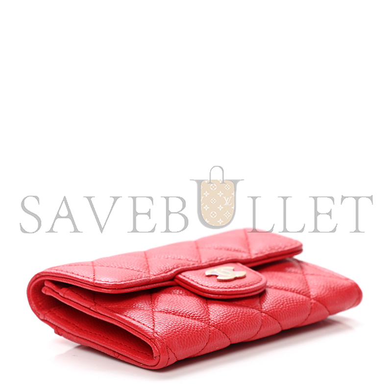 CHANEL CAVIAR QUILTED FLAP CARD HOLDER WALLET RED AP0214 (11.3*7.5*2.5cm)